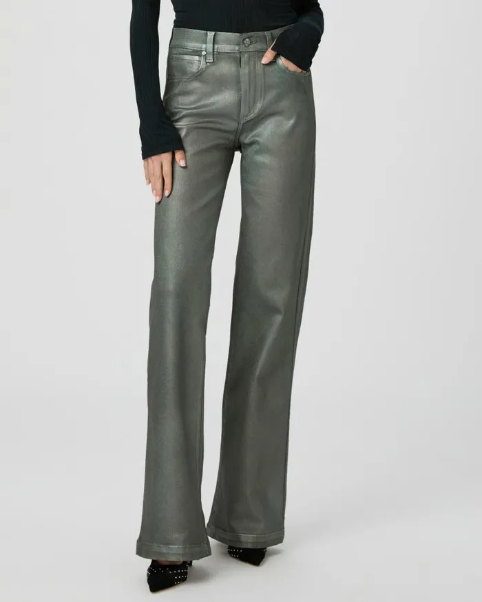 PAIGE Denim Women Leenah Wide Leg Jean 8211 Mystical Green Luxe Coating PAIGE Denim Women Leenah Wide Leg Jean 8211 Mystical Green Luxe Coating