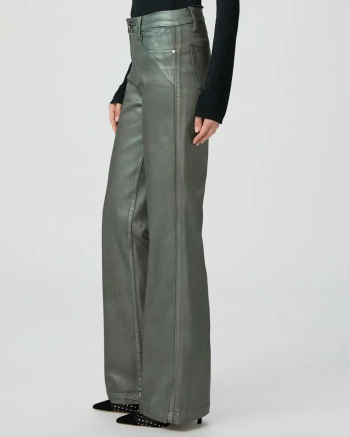 PAIGE Denim Women Leenah Wide Leg Jean 8211 Mystical Green Luxe Coating PAIGE Denim Women Leenah Wide Leg Jean 8211 Mystical Green Luxe Coating