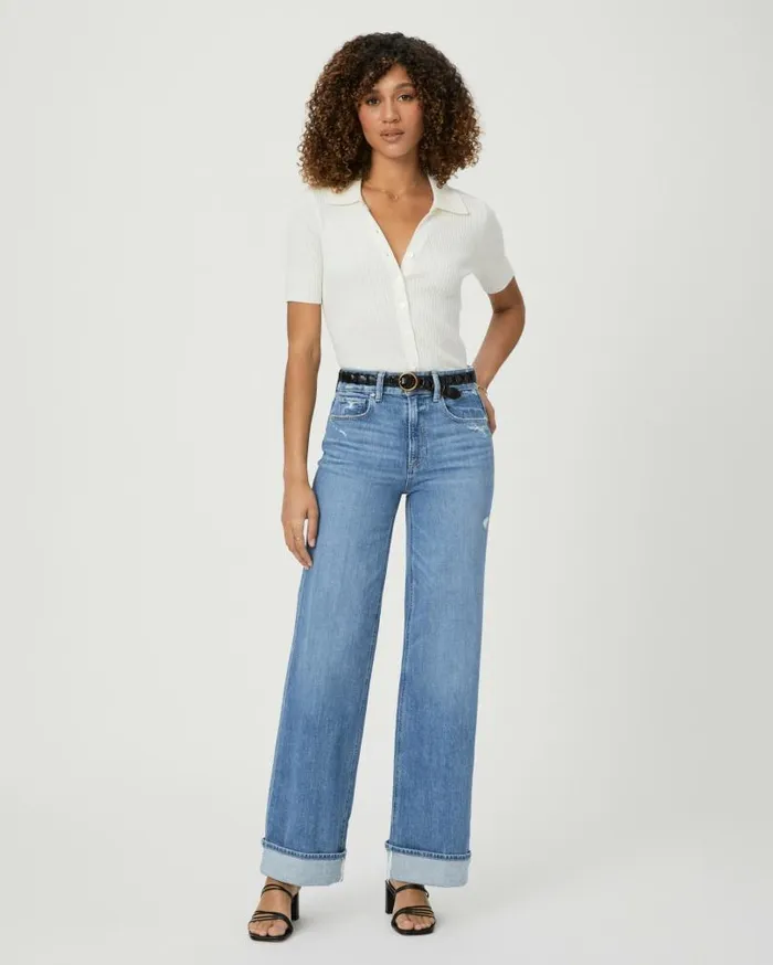 PAIGE Denim Women Sasha 32 Inch Wide Leg Jean 8211 Holy Grail Distressed