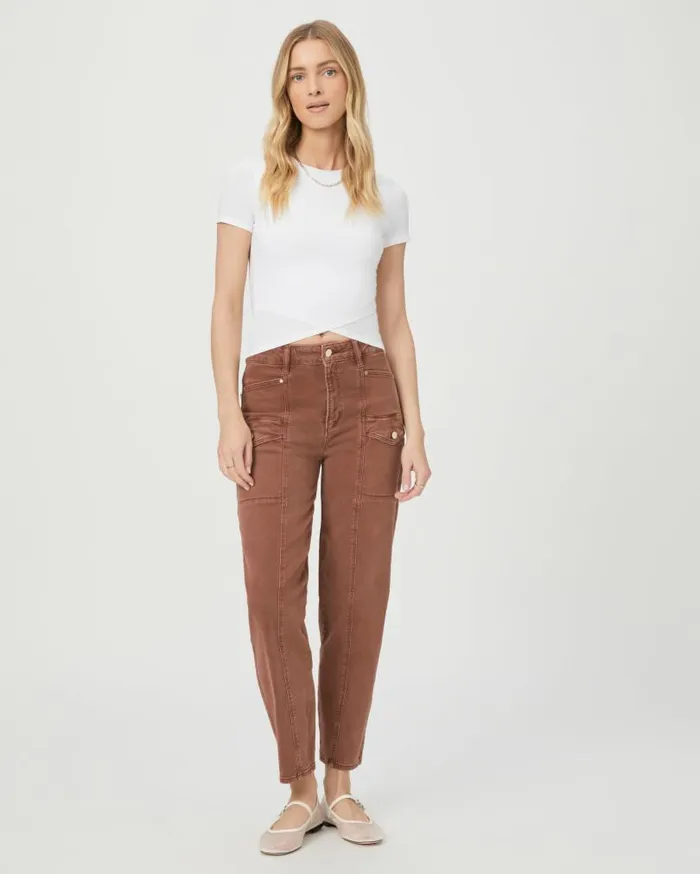 PAIGE Pants Women Alexis Cargo Barrel Leg Jean 8211 Vintage Brunette