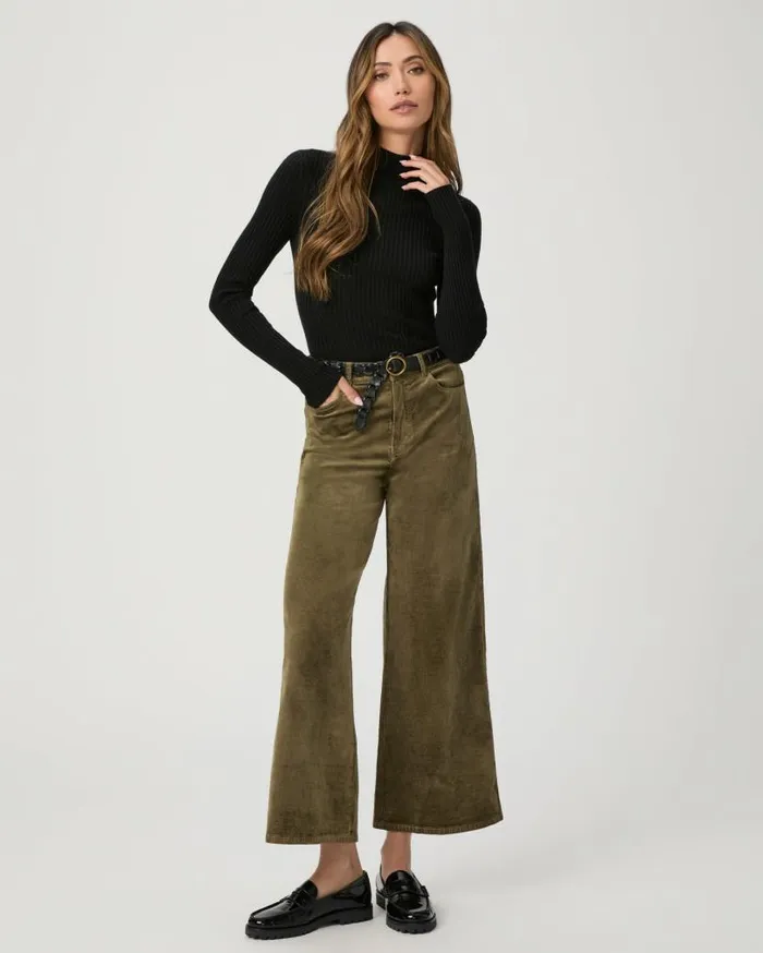 PAIGE Pants Women Harper Ankle Wide Leg Pant 8211 Dark Brushed Olive Corduroy