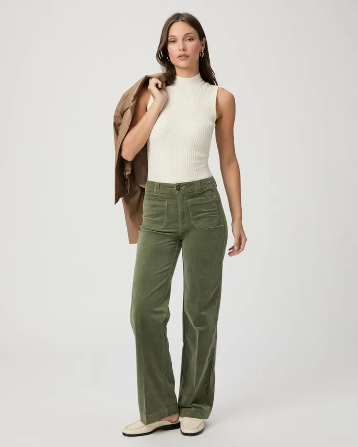 PAIGE Pants Women Sasha 32 Inch Wide Leg Pant 8211 Aloe Corduroy