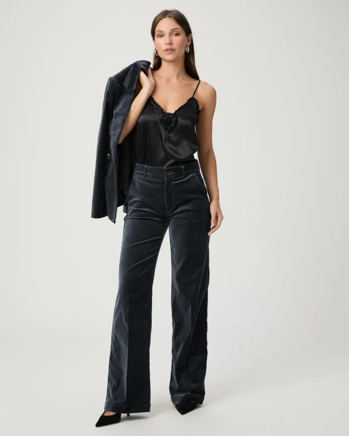 PAIGE Pants Women Sasha Wide Leg Pant 8211 Calico Blue Velvet