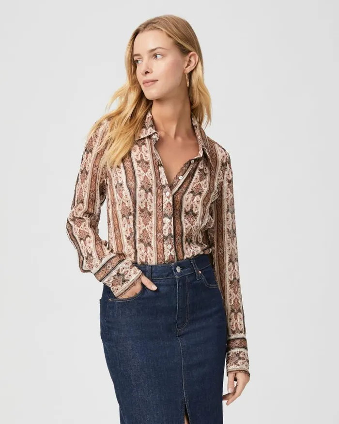 PAIGE Tops and Blouses Women Desano Shirt 8211 Buttercream Multi PAIGE Tops and Blouses Women Desano Shirt 8211 Buttercream Multi