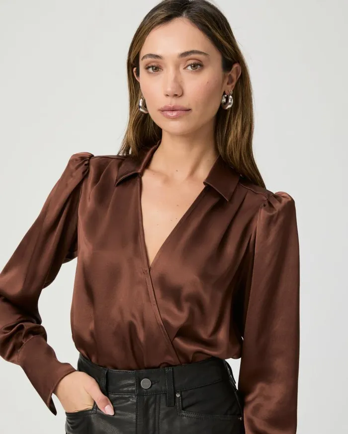 PAIGE Tops and Blouses Women Nyla Bodysuit 8211 Landslide Silk Satin