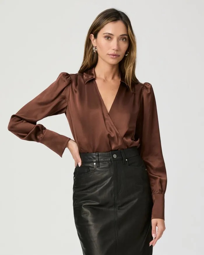 PAIGE Tops and Blouses Women Nyla Bodysuit 8211 Landslide Silk Satin PAIGE Tops and Blouses Women Nyla Bodysuit 8211 Landslide Silk Satin