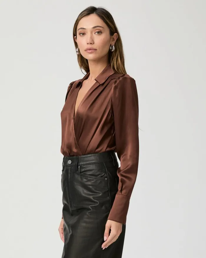 PAIGE Tops and Blouses Women Nyla Bodysuit 8211 Landslide Silk Satin PAIGE Tops and Blouses Women Nyla Bodysuit 8211 Landslide Silk Satin