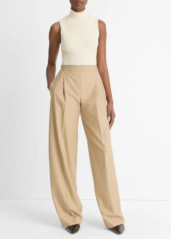 Pants and Shorts Women Vince ElasticWaistband CottonWool WideLeg Pant Dune Stone Pants and Shorts Women Vince ElasticWaistband CottonWool WideLeg Pant Dune Stone