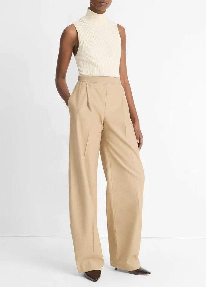 Pants and Shorts Women Vince ElasticWaistband CottonWool WideLeg Pant Dune Stone Pants and Shorts Women Vince ElasticWaistband CottonWool WideLeg Pant Dune Stone