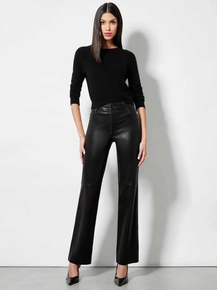Pants Women Alice Olivia AMAZING LEATHER HIGH RISE PANT Black