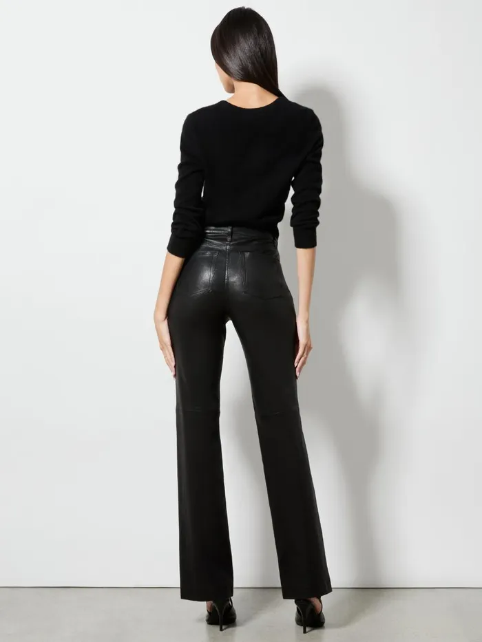 Pants Women Alice Olivia AMAZING LEATHER HIGH RISE PANT Black