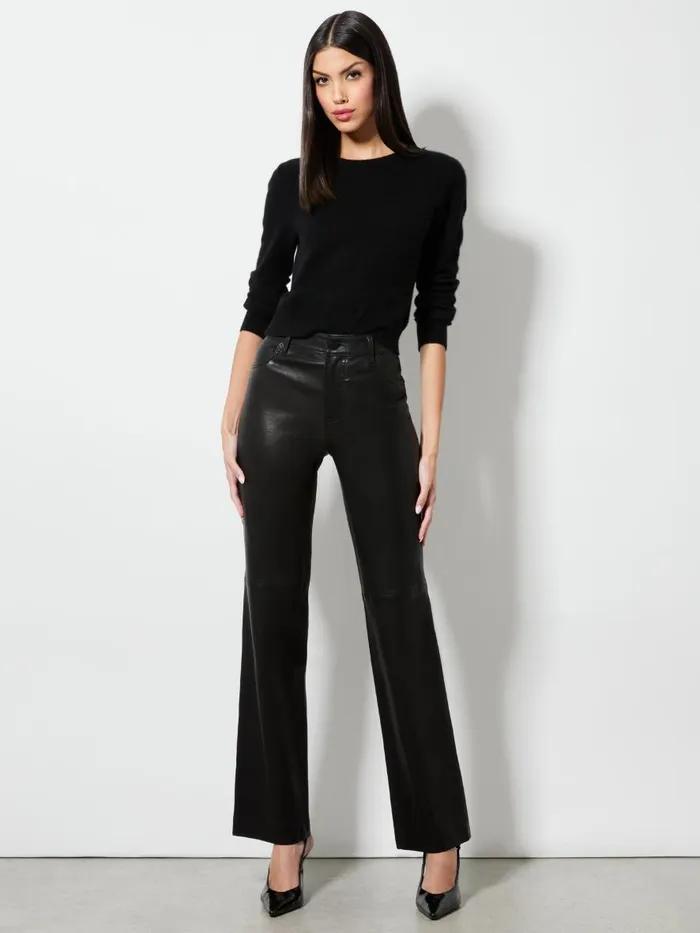 Pants Women Alice Olivia AMAZING LEATHER HIGH RISE PANT Black