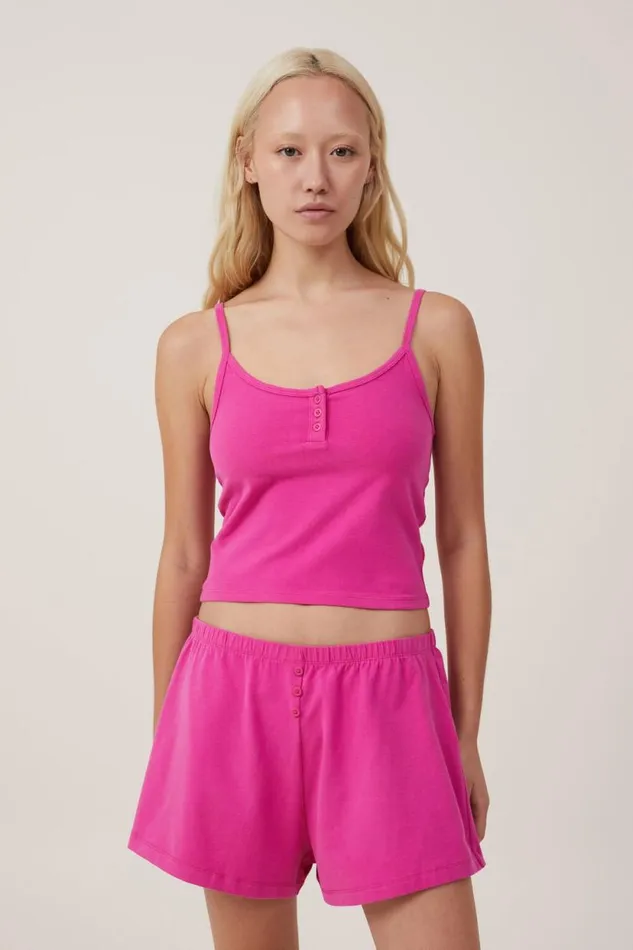 Peached Jersey Henley Cami Raspberry Mauve Women Cotton On Tops