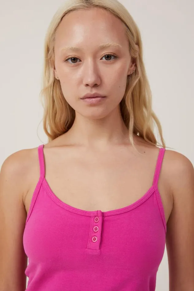 Peached Jersey Henley Cami Raspberry Mauve Women Cotton On Tops