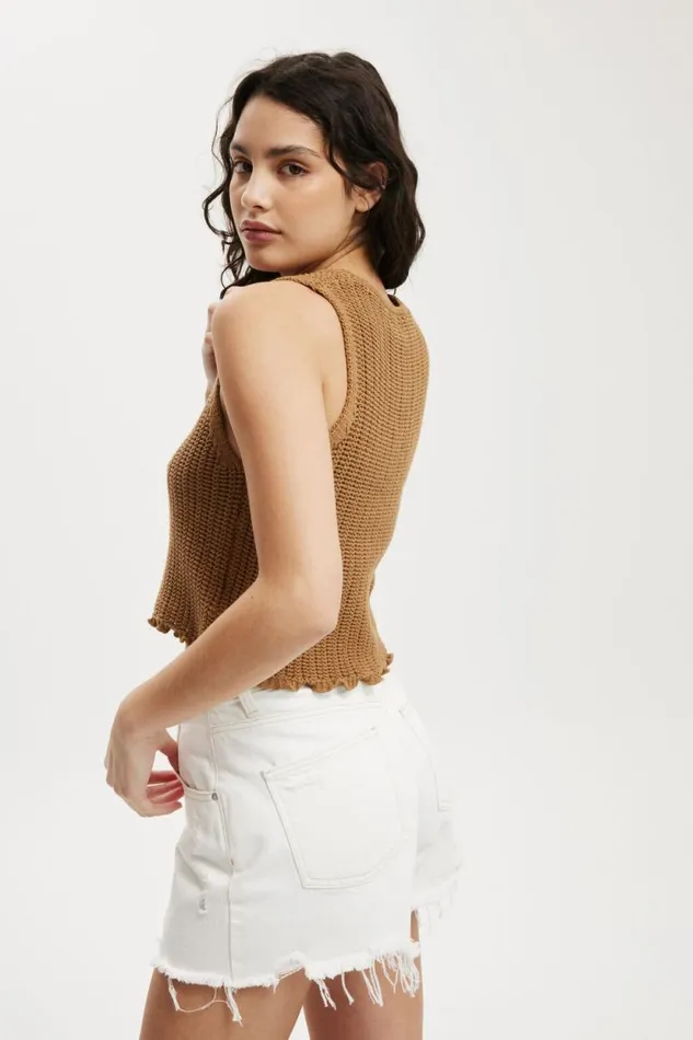 Peekaboo Vest Sandstone Women Cotton On Sweaters and Cardigans