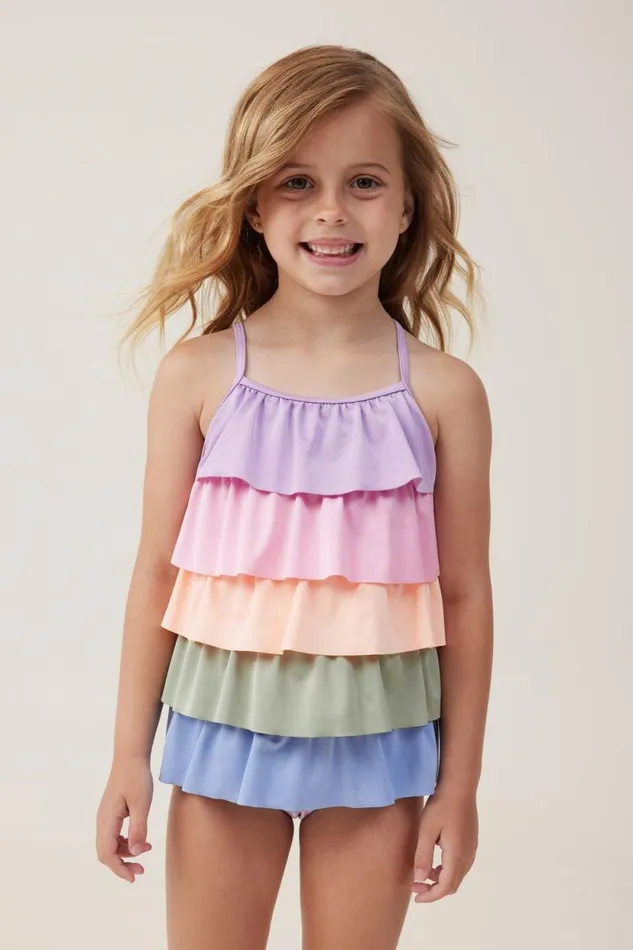 Pepper One Piece Rainbow Ruffle Girls Cotton On Swimwear