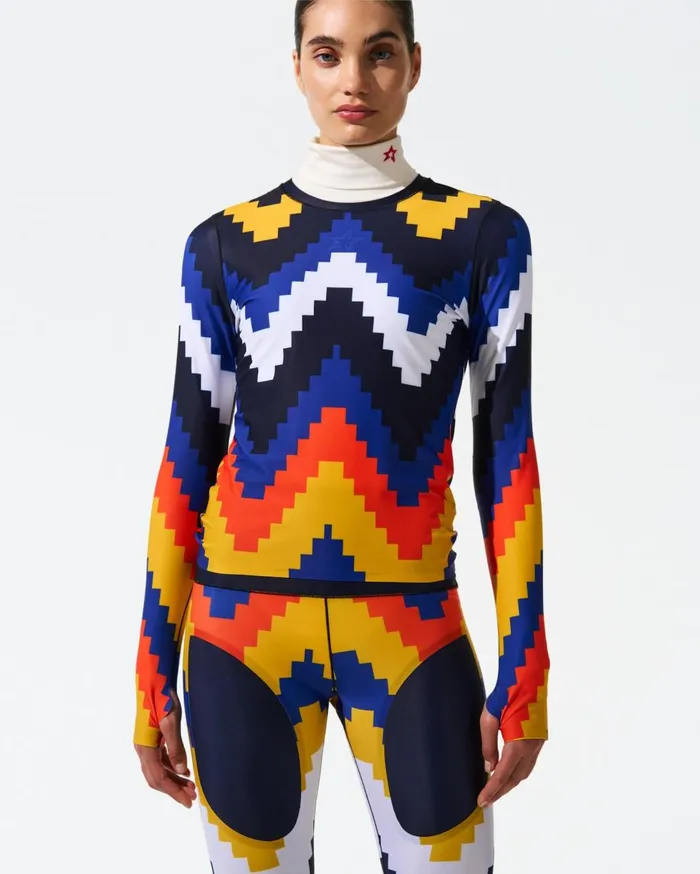 Perfect Moment Tops Chevron Compression Base Layer Top Canary Yellow Chevron Print 8211 Women