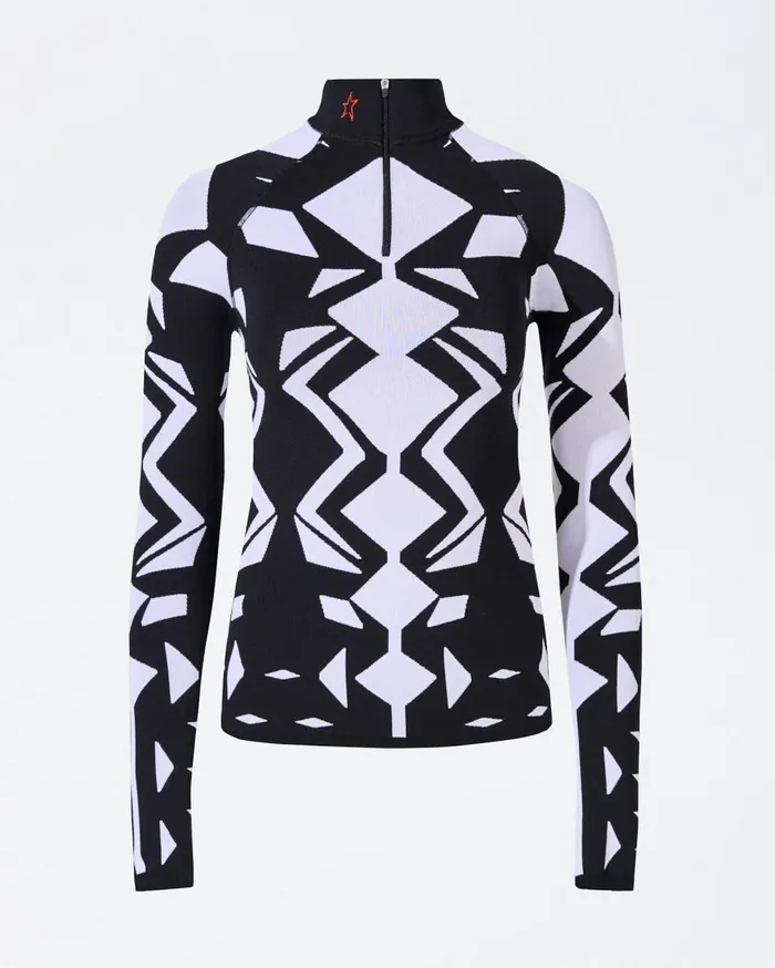Perfect Moment Tops Geo Print 14Zip Base Layer Top White and Black 8211 Women Perfect Moment Tops Geo Print 14Zip Base Layer Top White and Black 8211 Women