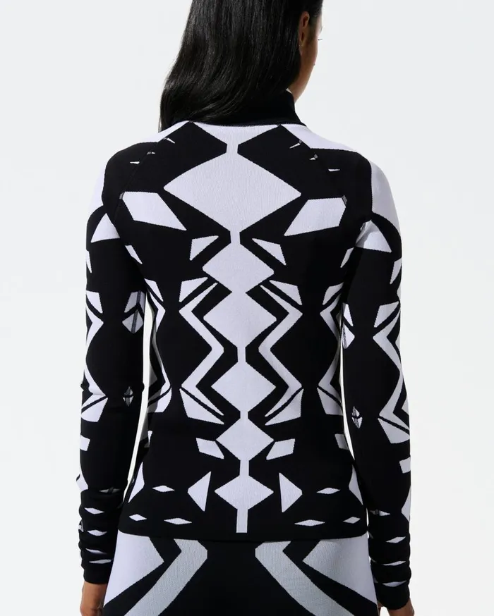 Perfect Moment Tops Geo Print 14Zip Base Layer Top White and Black 8211 Women