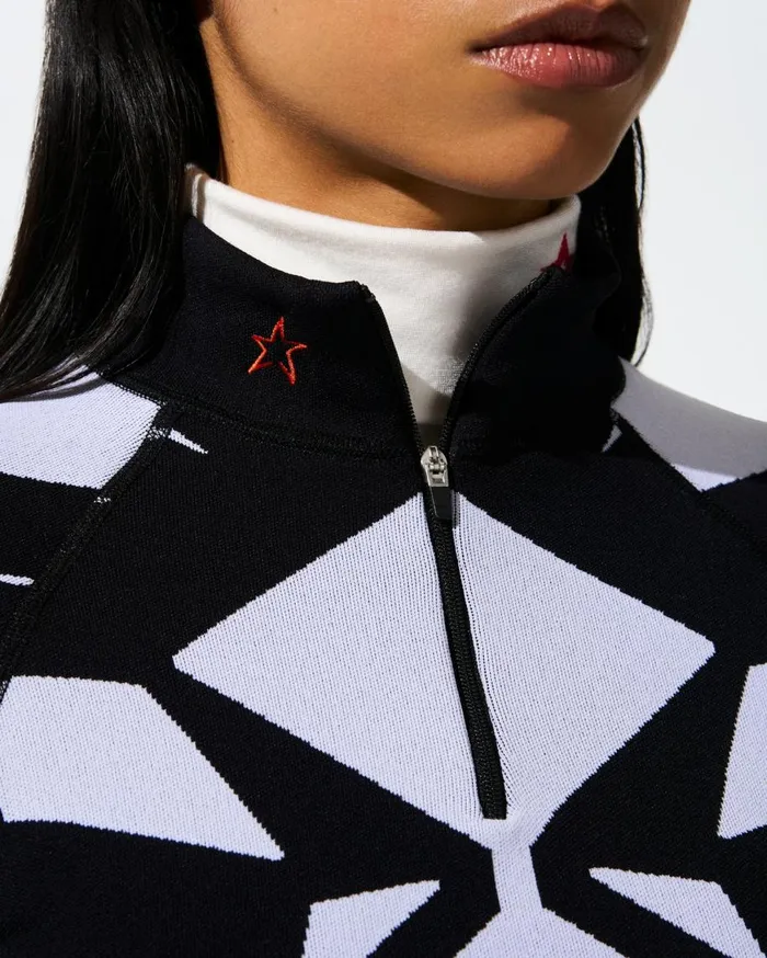 Perfect Moment Tops Geo Print 14Zip Base Layer Top White and Black 8211 Women