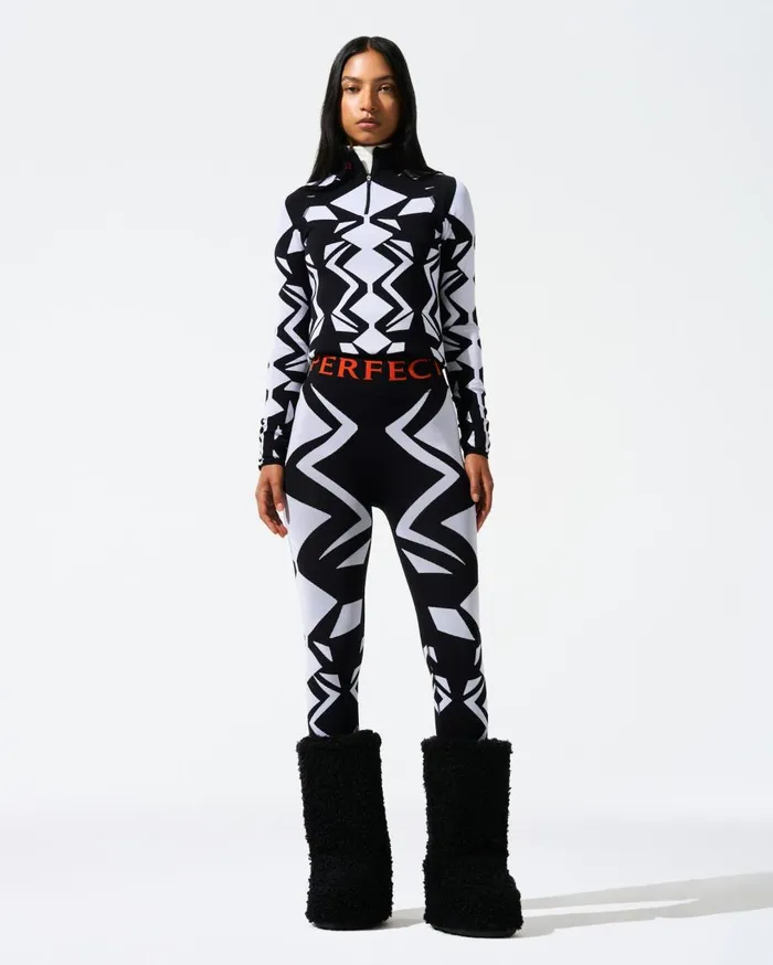 Perfect Moment Tops Geo Print 14Zip Base Layer Top White and Black 8211 Women
