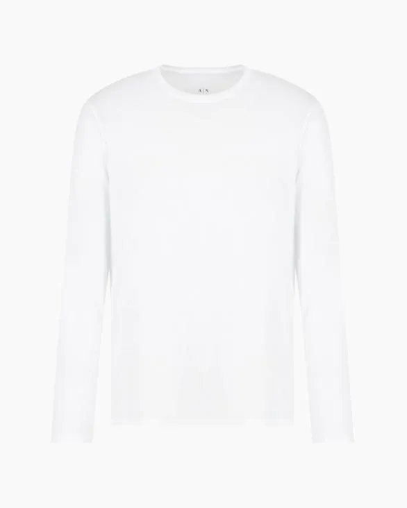 Pima Cotton Long Sleeve TShirt White Men Armani Pima TShirts