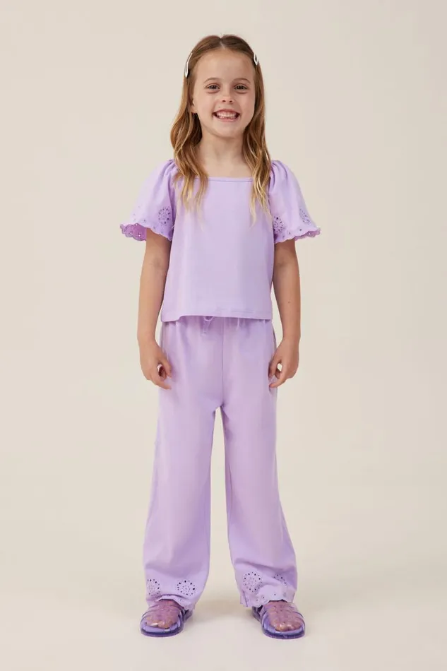 Piper Broderie Pant Lilac Drop Girls Cotton On Leggings Pants and Jeans