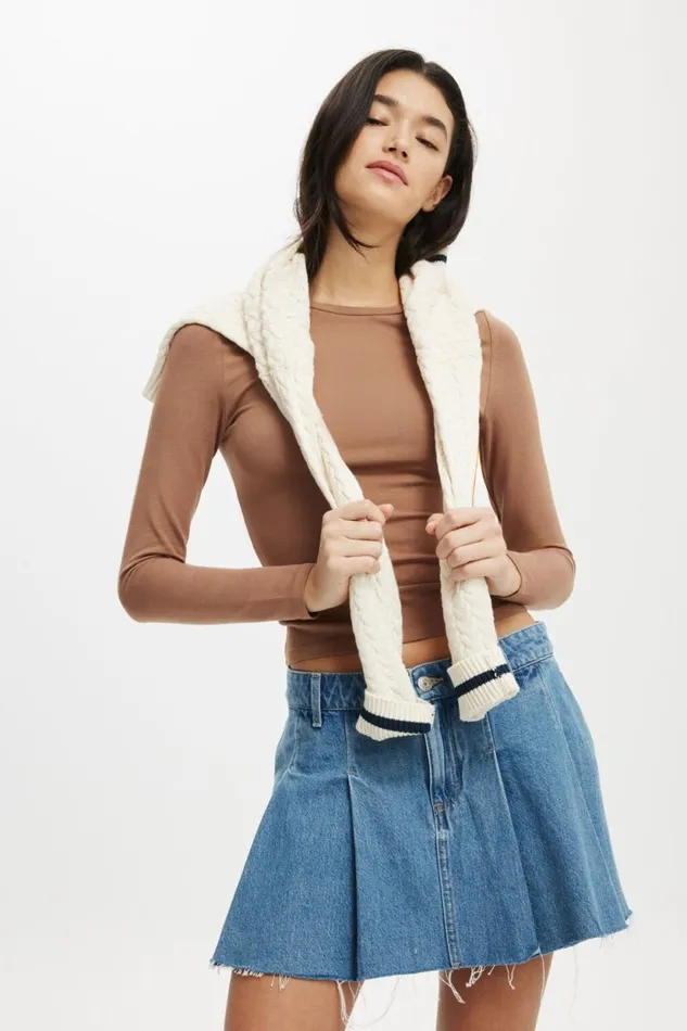 Pleated Denim Mini Skirt Blue Haze Women Cotton On Skirts