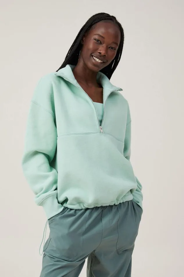 Plush Essential Half Zip Jumper Oasis Green Women Cotton On Sweats and Hoodies