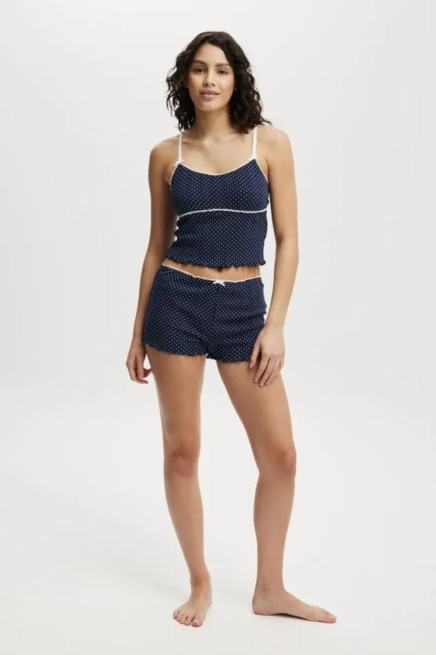 Pointelle Picot Sleep Short Polka Dot Navy Women Cotton On Shorts