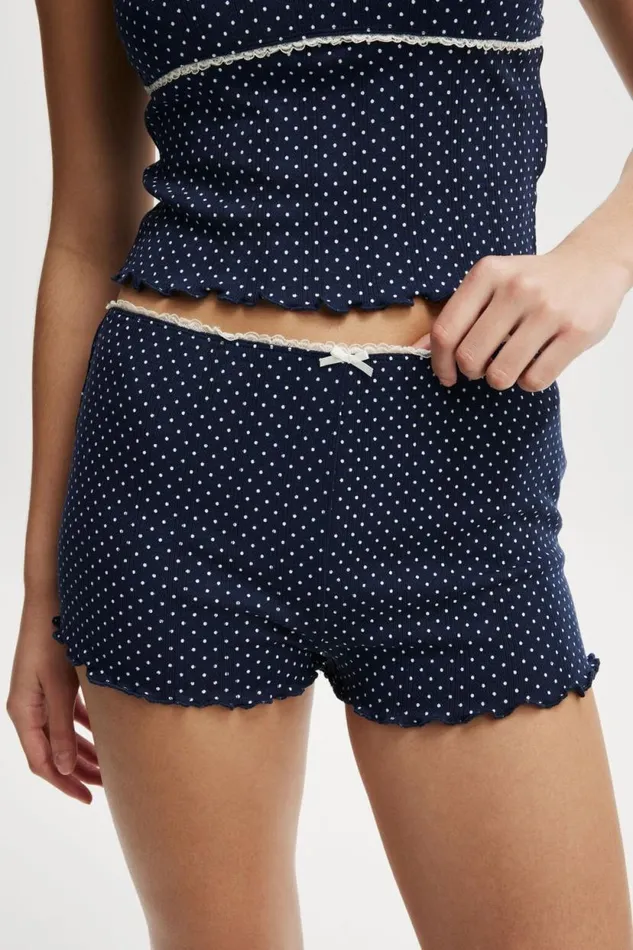 Pointelle Picot Sleep Short Polka Dot Navy Women Cotton On Shorts