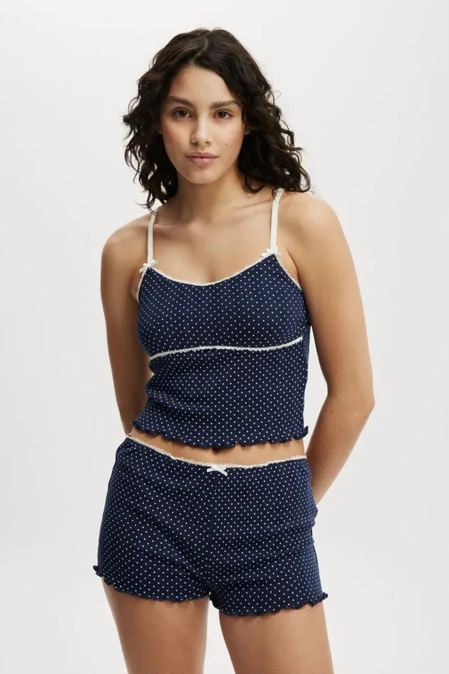 Pointelle Picot Sleep Short Polka Dot Navy Women Cotton On Shorts