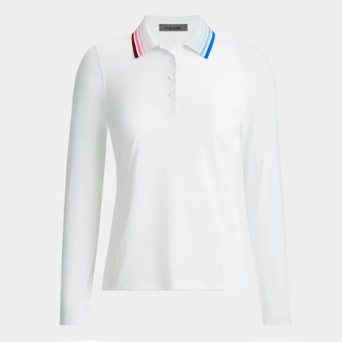 Polos and Shirts Women GFORE PLEATED CONTRAST COLLAR SILKY TECH NYLON LONG SLEEVE POLO Snow Polos and Shirts Women GFORE PLEATED CONTRAST COLLAR SILKY TECH NYLON LONG SLEEVE POLO Snow