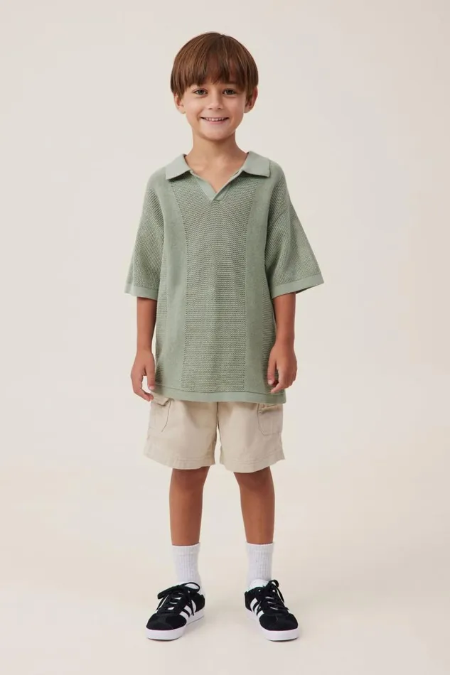 Preston Knit Polo Deep Sage Boys Cotton On Tops and TShirts