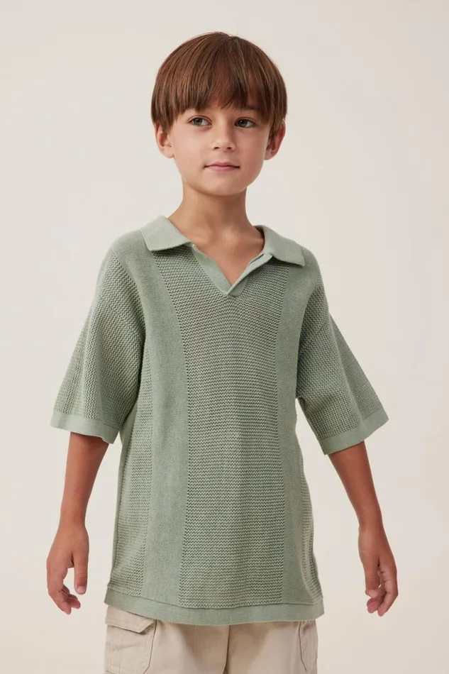 Preston Knit Polo Deep Sage Boys Cotton On Tops and TShirts