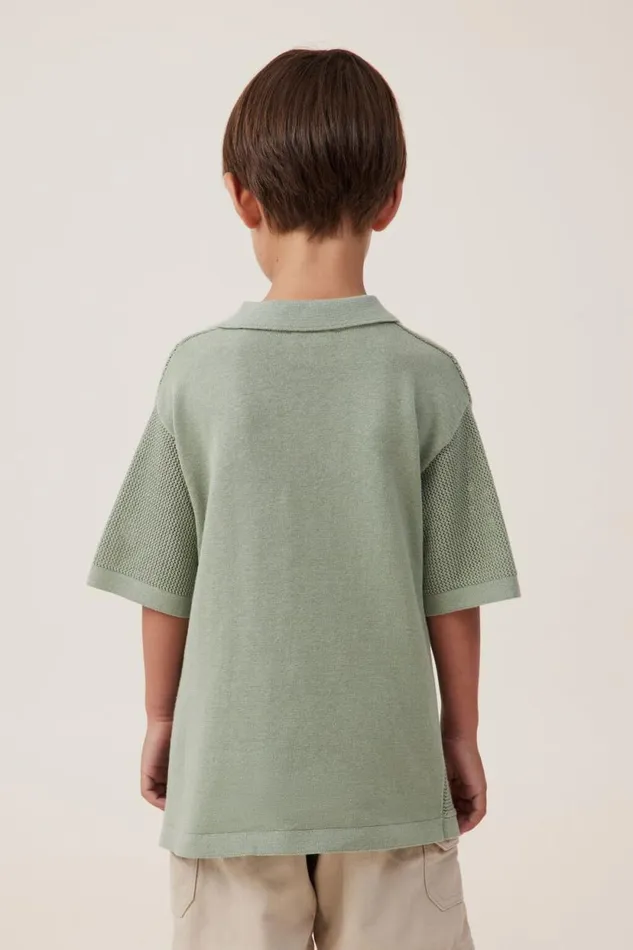 Preston Knit Polo Deep Sage Boys Cotton On Tops and TShirts