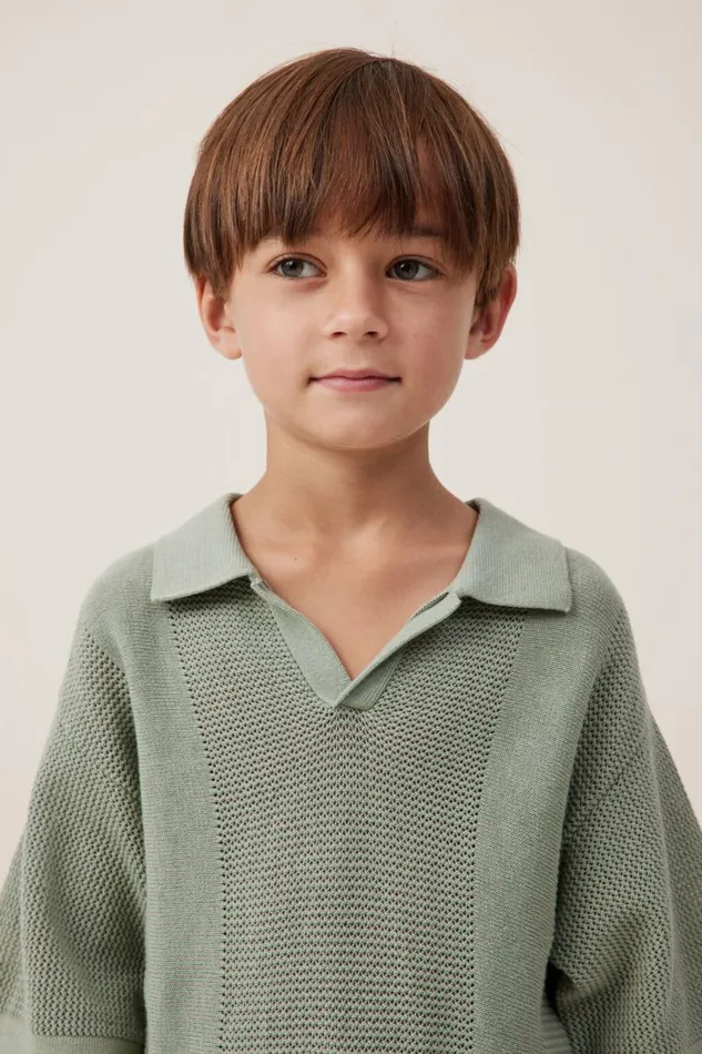 Preston Knit Polo Deep Sage Boys Cotton On Tops and TShirts