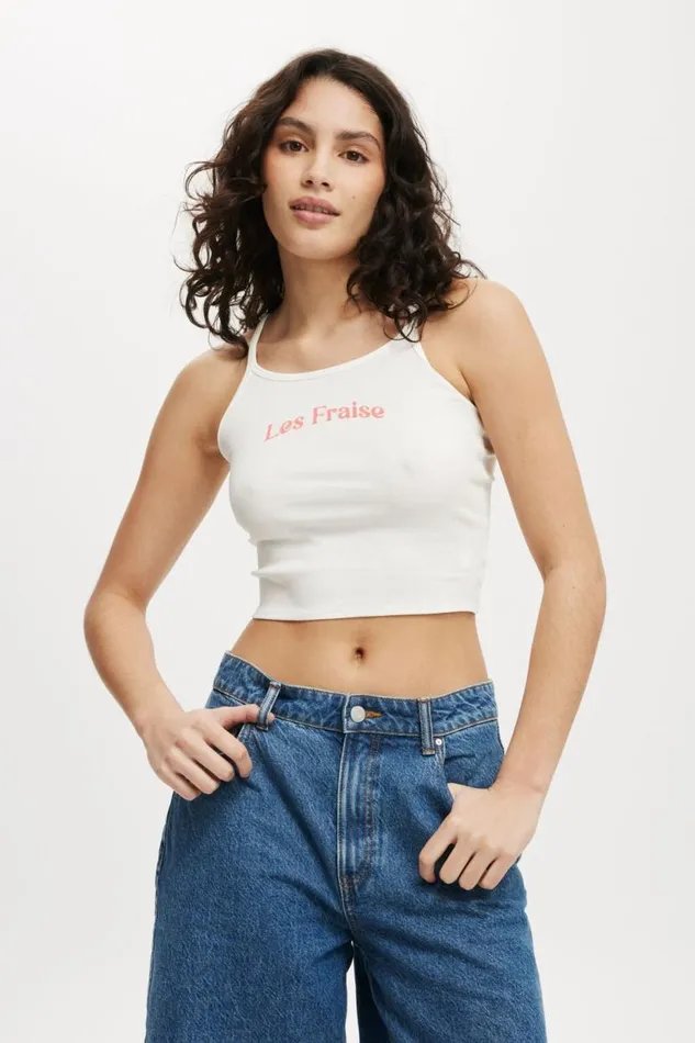 Racer Back Graphic Cami Les Fraise Vintage White Women Cotton On Tops