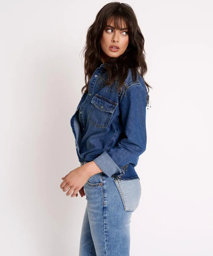 RAZZLE DAZZLE WESTERN SHIRT Women One Teaspoon Denim Shirts RAZZLE DAZZLE WESTERN SHIRT Women One Teaspoon Denim Shirts