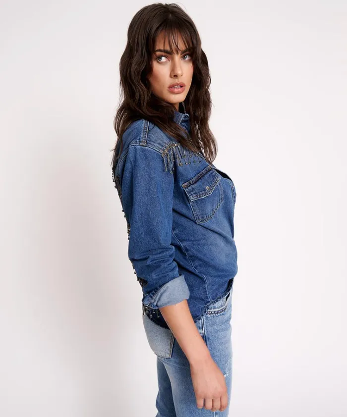 RAZZLE DAZZLE WESTERN SHIRT Women One Teaspoon Denim Shirts RAZZLE DAZZLE WESTERN SHIRT Women One Teaspoon Denim Shirts