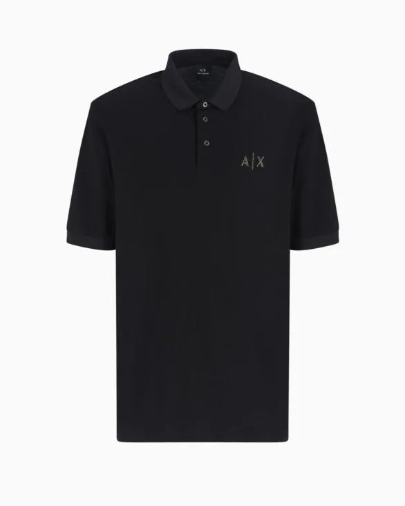 Regular Fit Cotton Pique Polo With Logo Black Men Armani Polo Shirts