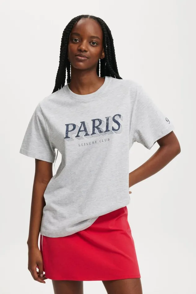 Regular Fit Graphic Tee Paris 2004 Light Grey Marle Women Cotton On Tops