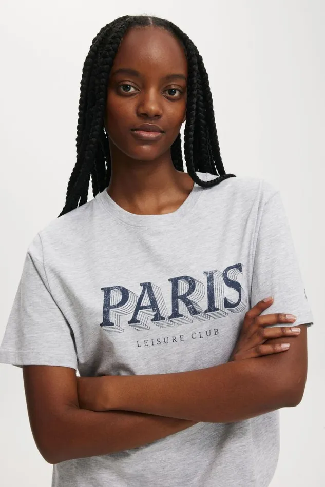Regular Fit Graphic Tee Paris 2004 Light Grey Marle Women Cotton On Tops Regular Fit Graphic Tee Paris 2004 Light Grey Marle Women Cotton On Tops