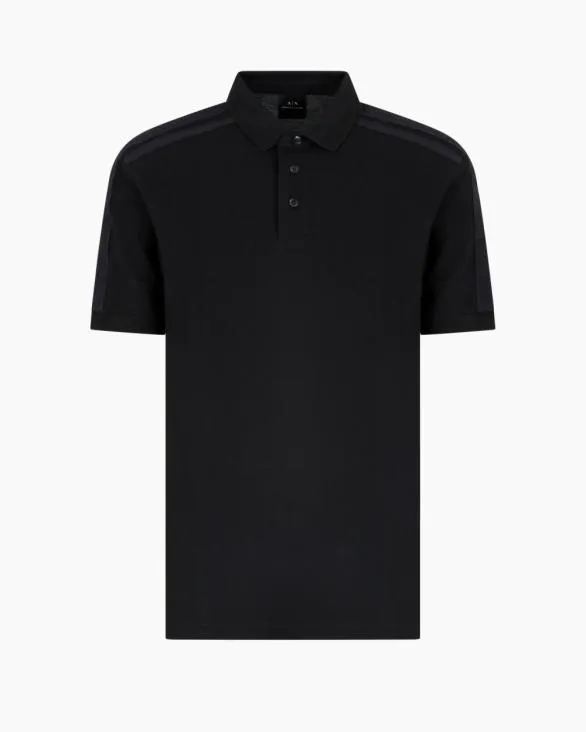 Regular Fit Piquet Polo With Shoulder Bands Black Men Armani Polo Shirts