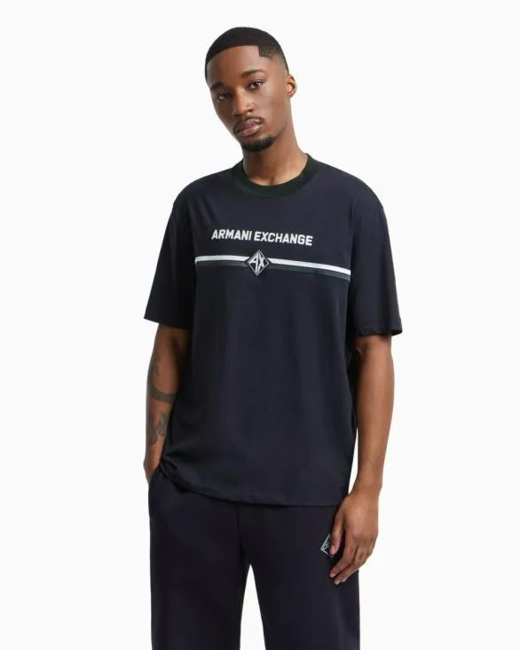 Regular Fit Tshirt With Logo Print Navyblue Men Armani TShirts Regular Fit Tshirt With Logo Print Navyblue Men Armani TShirts