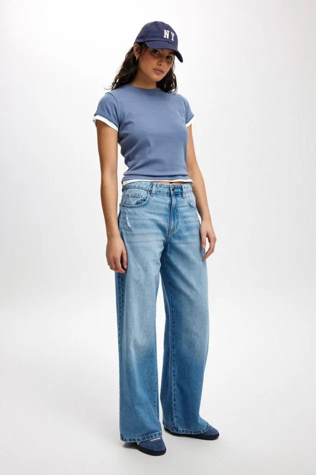 Relaxed Wide Jean Breeze Blue Worn Women Cotton On Pants