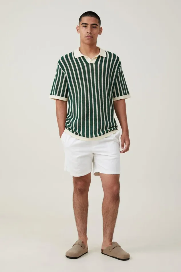 Resort Short Sleeve Polo Green Stripe Men Cotton On Shirts and Polos Resort Short Sleeve Polo Green Stripe Men Cotton On Shirts and Polos