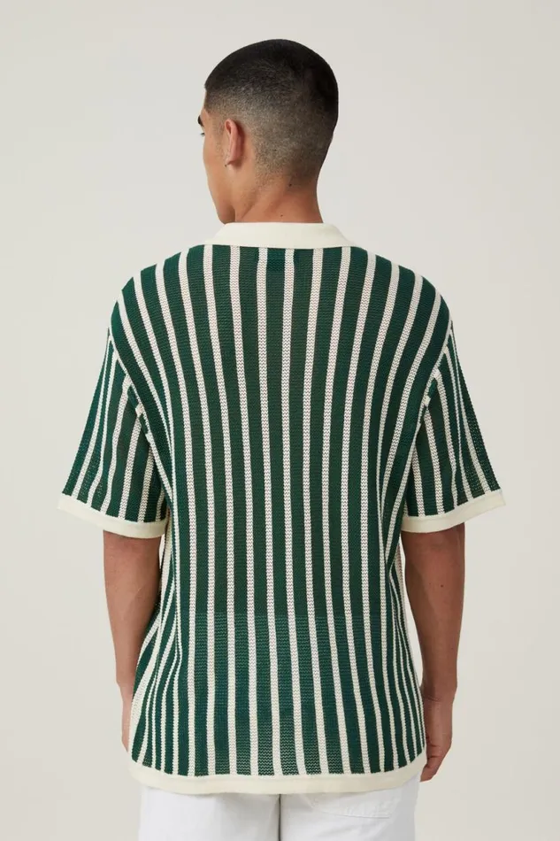 Resort Short Sleeve Polo Green Stripe Men Cotton On Shirts and Polos Resort Short Sleeve Polo Green Stripe Men Cotton On Shirts and Polos