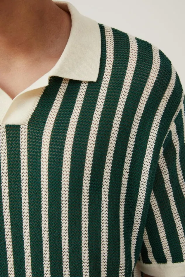 Resort Short Sleeve Polo Green Stripe Men Cotton On Shirts and Polos Resort Short Sleeve Polo Green Stripe Men Cotton On Shirts and Polos