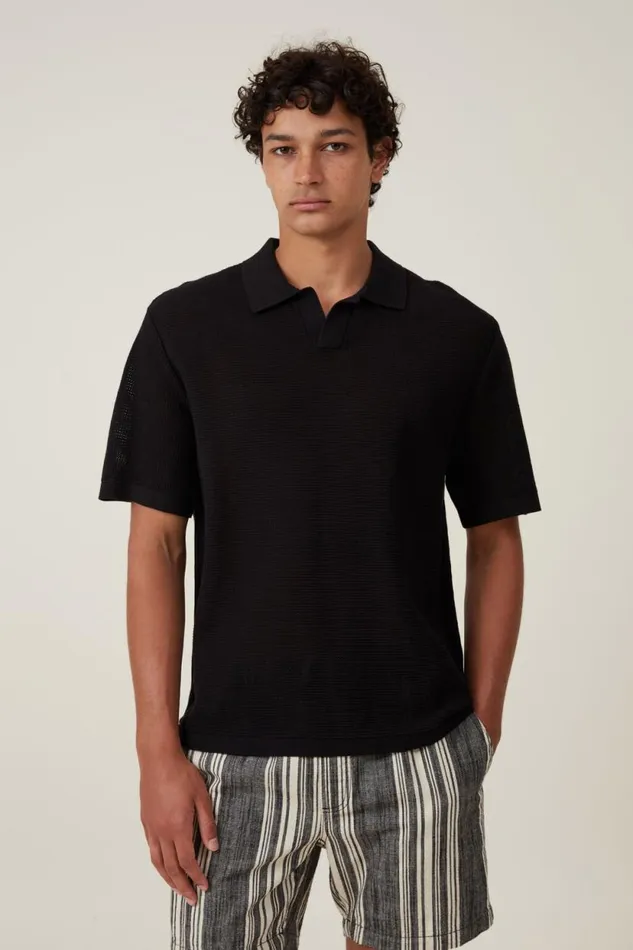 Resort Short Sleeve Polo Jet Black Men Cotton On Tees and Tanks